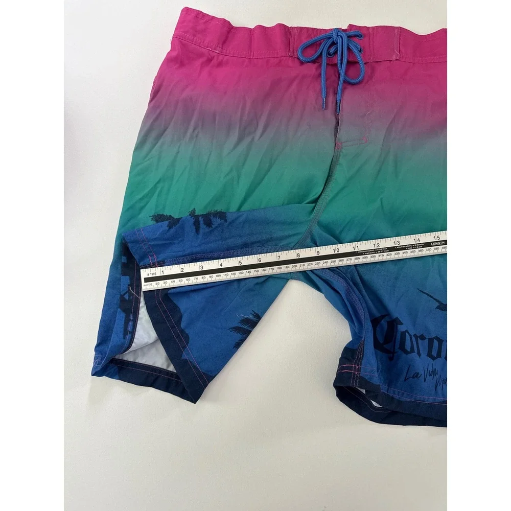 Corona Extra Mens Ombre Tropical Palm Tree Swim Trunks Pink Blue Large TA001